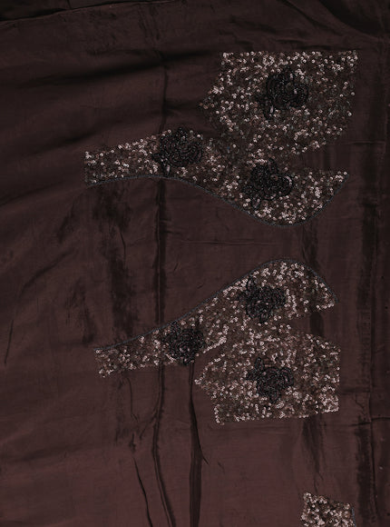Coffee Brown Satin Crepe Embroidery Saree