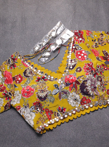 Mustard Yellow Satin Crepe Embroidery Saree With Sequin Readymade Blouse