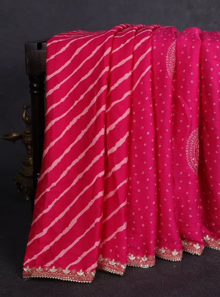 Rani Pink -Pista Green Satin Crepe Embroidery Saree With Sequin Readymade Blouse