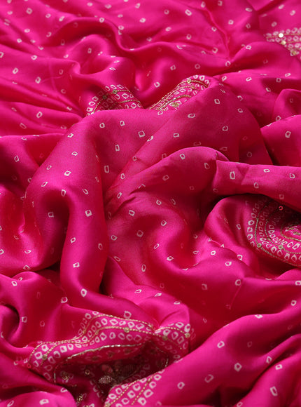 Rani Pink -Pista Green Satin Crepe Embroidery Saree With Sequin Readymade Blouse