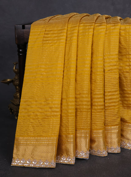 Mustard Yellow -Purple Silk Embroidery Saree With Readymade Blouse