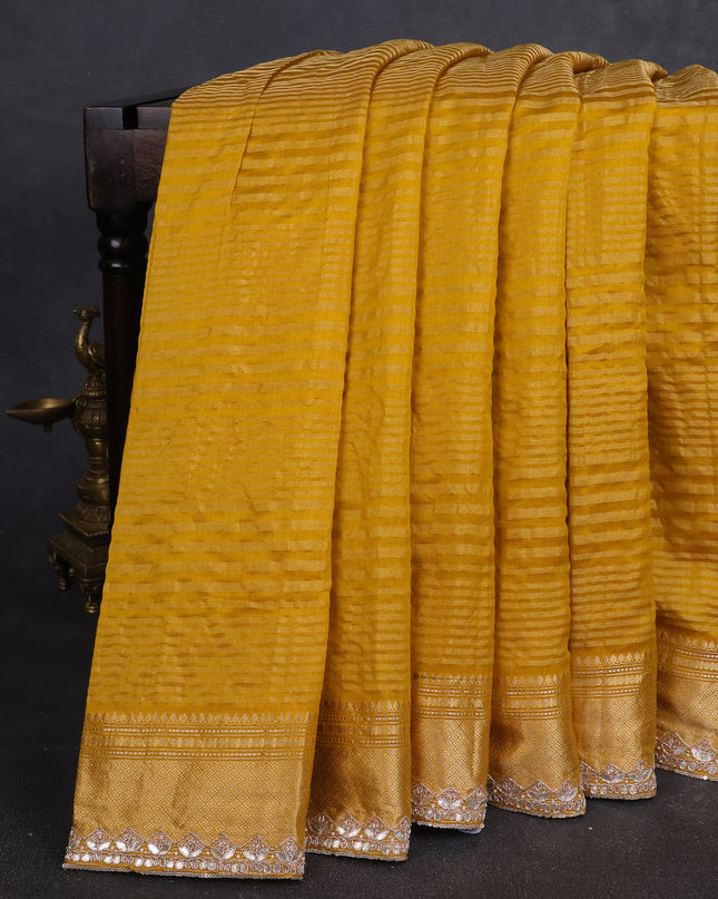 Mustard Yellow -Purple Silk Embroidery Saree With Readymade Blouse