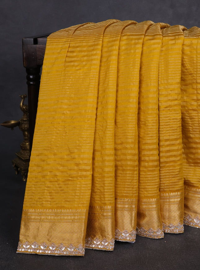 Mustard Yellow -Purple Silk Embroidery Saree With Readymade Blouse