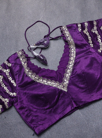 Mustard Yellow -Purple Silk Embroidery Saree With Readymade Blouse