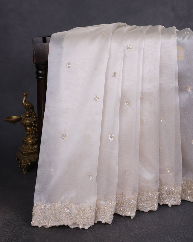 Silver -Purple Tissue Embroidery Saree With Readymade Blouse