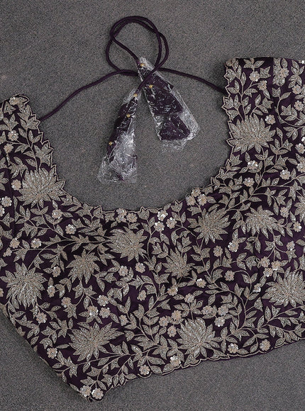 Silver -Purple Tissue Embroidery Saree With Readymade Blouse