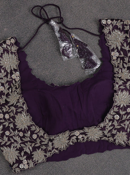 Silver -Purple Tissue Embroidery Saree With Readymade Blouse