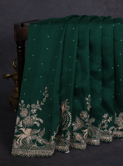 Bottle Green Silk Embroidery Saree With Readymade Blouse