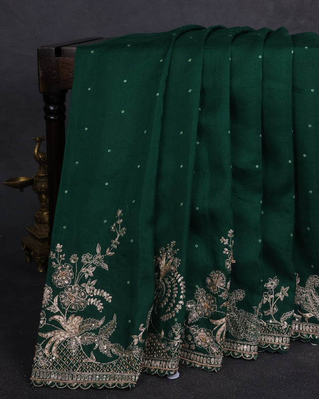 Bottle Green Silk Embroidery Saree With Readymade Blouse