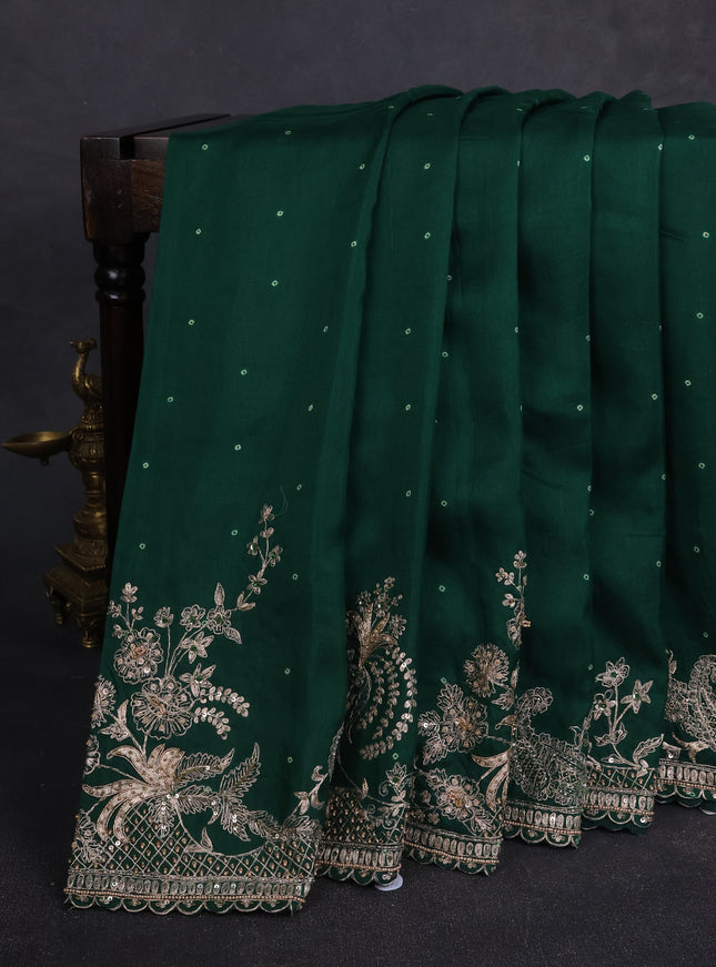 Bottle Green Silk Embroidery Saree With Readymade Blouse