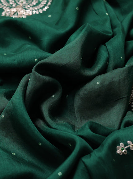 Bottle Green Silk Embroidery Saree With Readymade Blouse