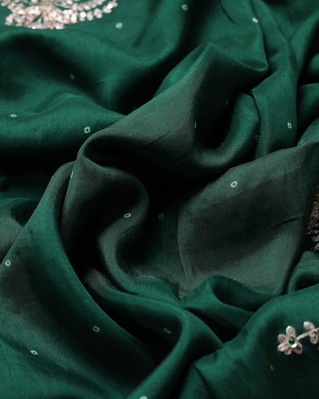 Bottle Green Silk Embroidery Saree With Readymade Blouse
