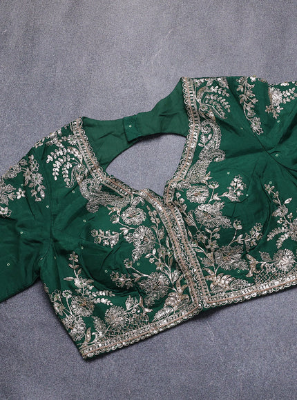 Bottle Green Silk Embroidery Saree With Readymade Blouse