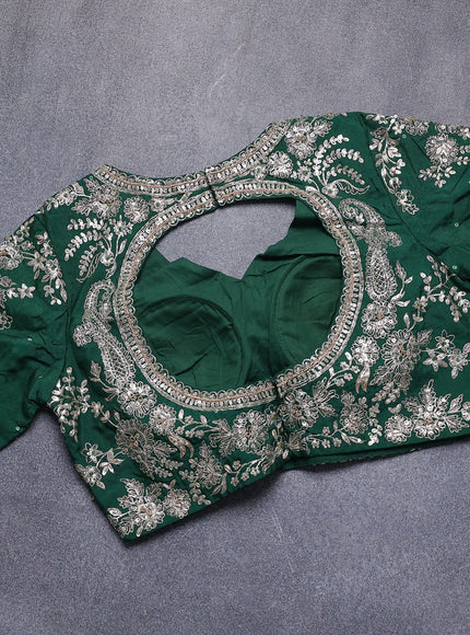 Bottle Green Silk Embroidery Saree With Readymade Blouse