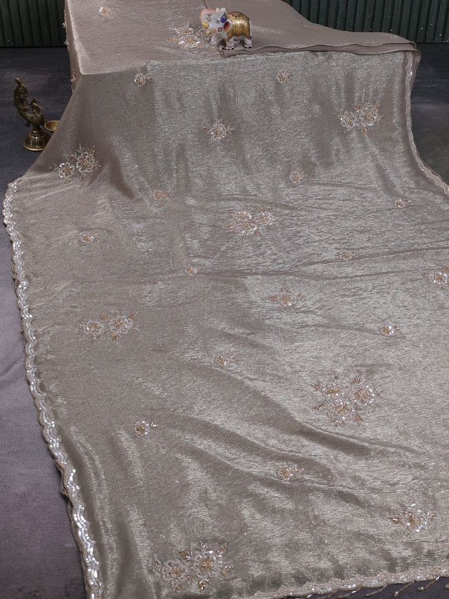 Chikku Shimmer Georgette Sequin Embroidery Saree