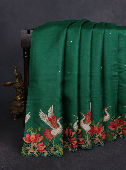 Green Tussar Embroidery Silk Saree