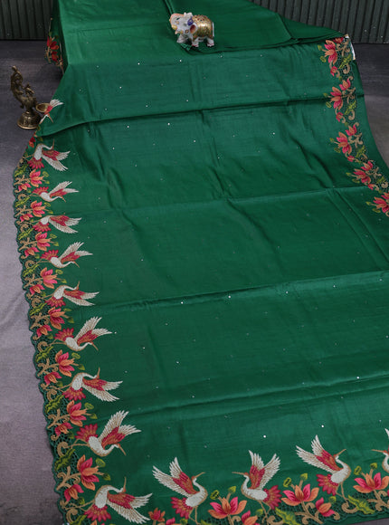 Green Tussar Embroidery Silk Saree