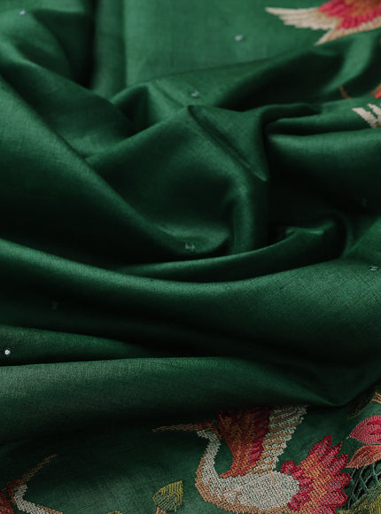 Green Tussar Embroidery Silk Saree