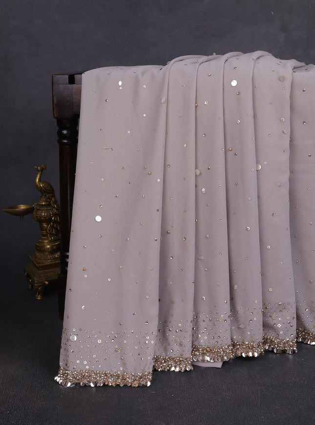 Ash Grey Georgette Squin Embroidery Saree