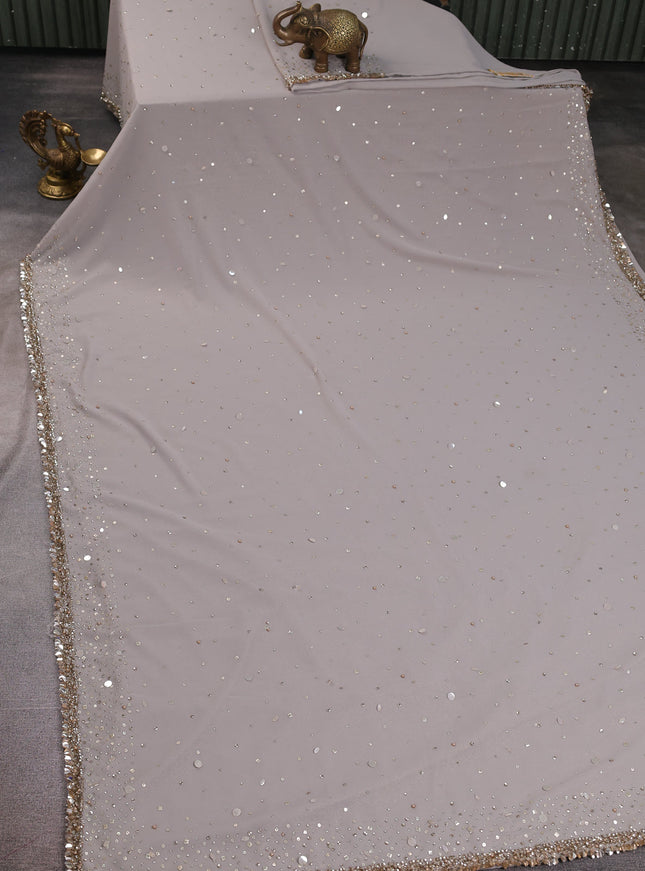 Ash Grey Georgette Squin Embroidery Saree