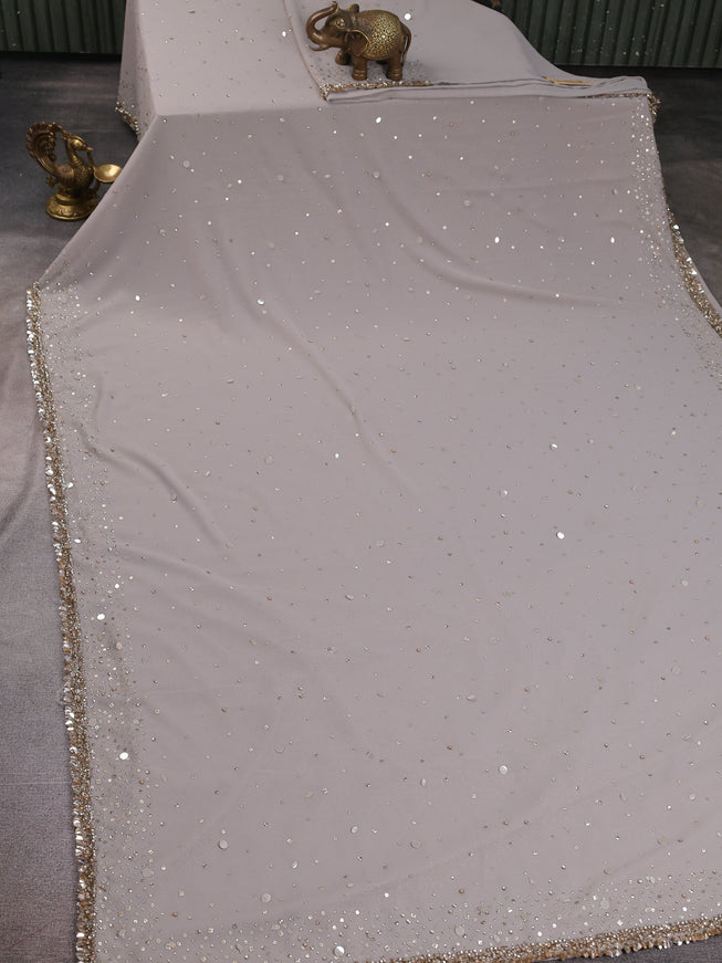 Ash Grey Georgette Squin Embroidery Saree