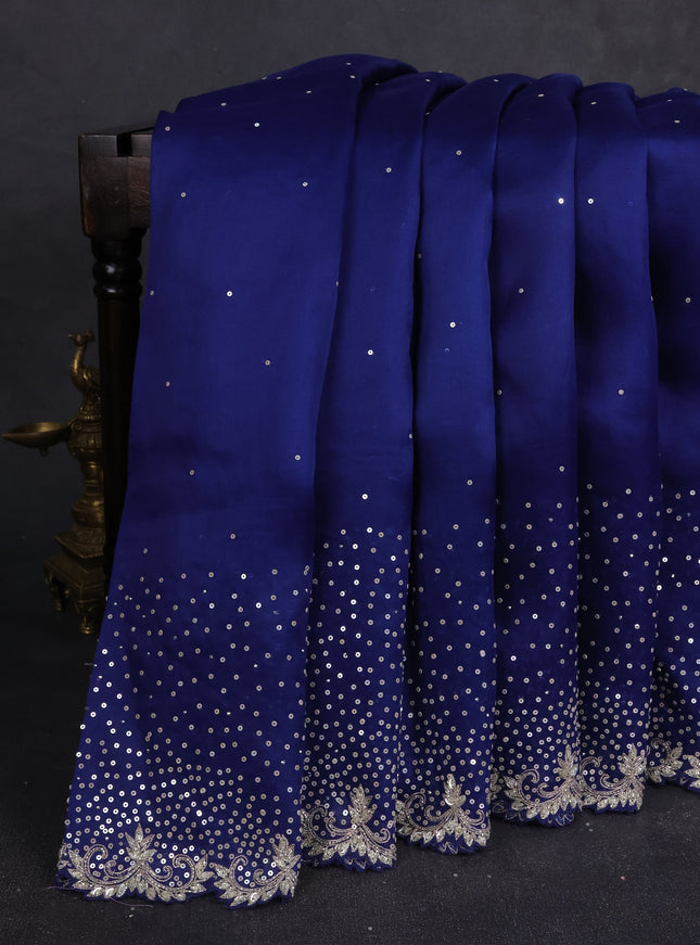 Blue Organza Embroidery Saree With Readymade Blouse