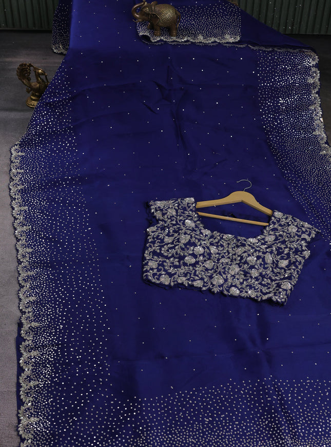 Blue Organza Embroidery Saree With Readymade Blouse