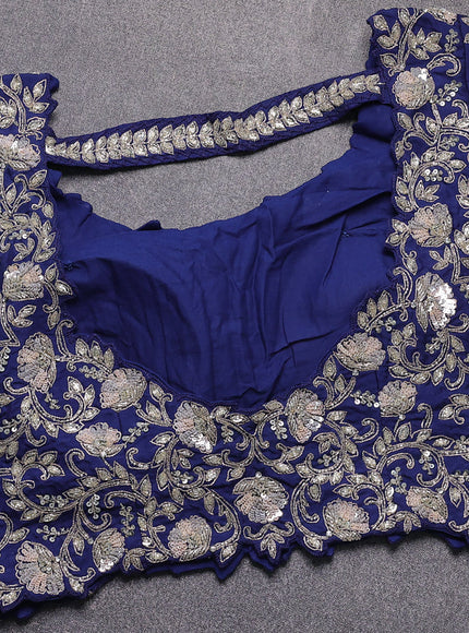 Blue Organza Embroidery Saree With Readymade Blouse
