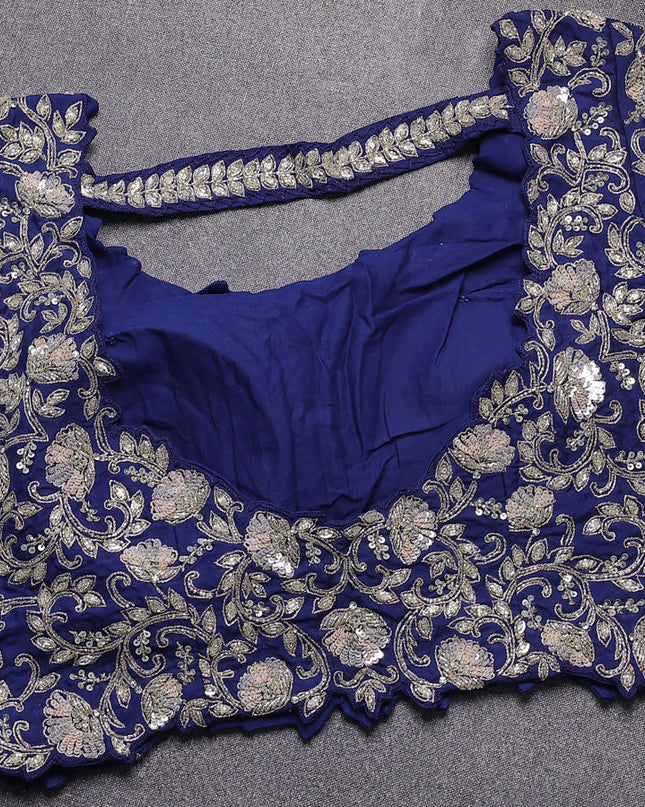 Blue Organza Embroidery Saree With Readymade Blouse