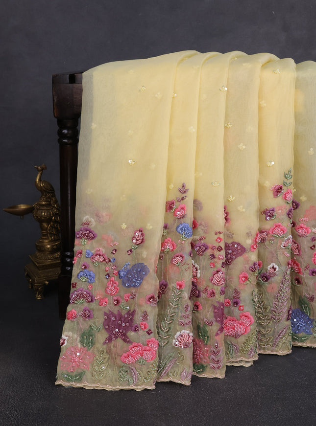 Pale Yellow Organza Embroidery Saree