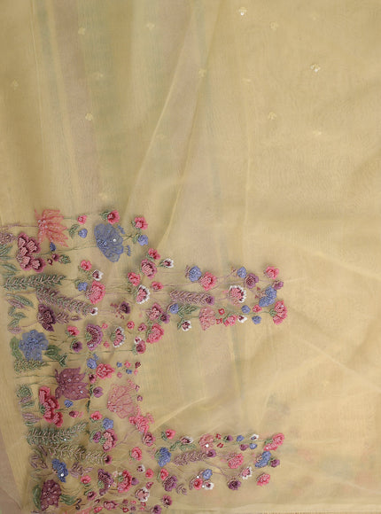 Pale Yellow Organza Embroidery Saree