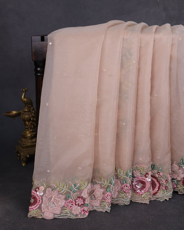 Beige Organza Embroidery Saree