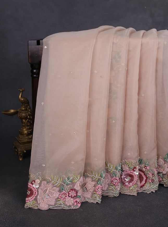 Beige Organza Embroidery Saree