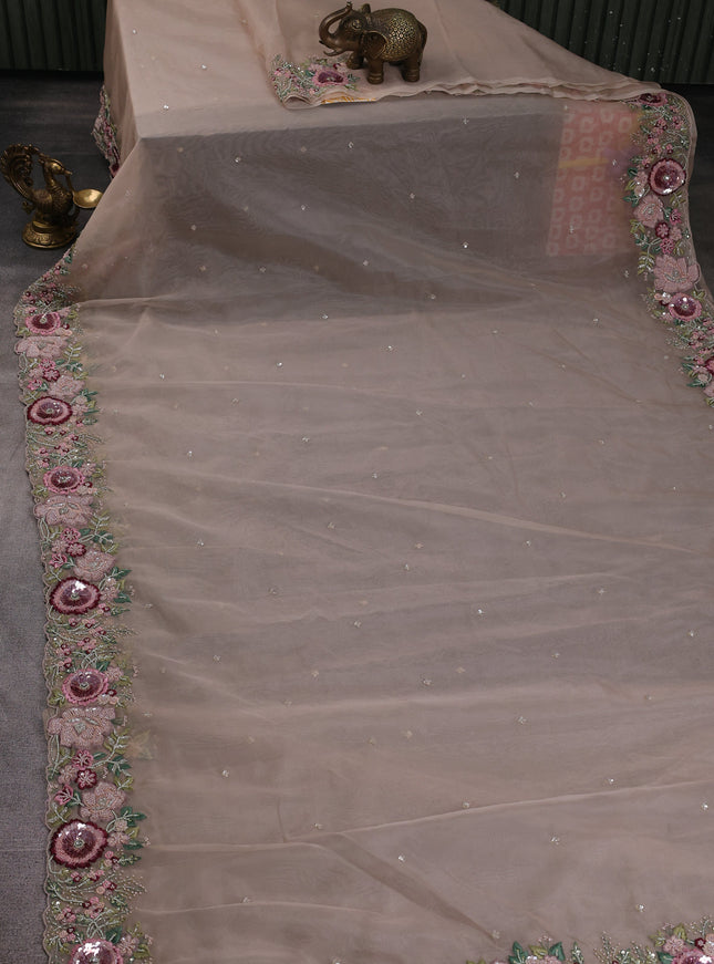 Beige Organza Embroidery Saree