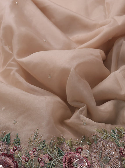 Beige Organza Embroidery Saree