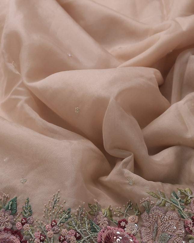 Beige Organza Embroidery Saree