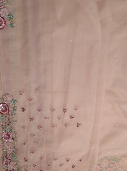 Beige Organza Embroidery Saree