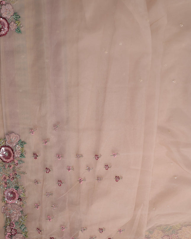 Beige Organza Embroidery Saree