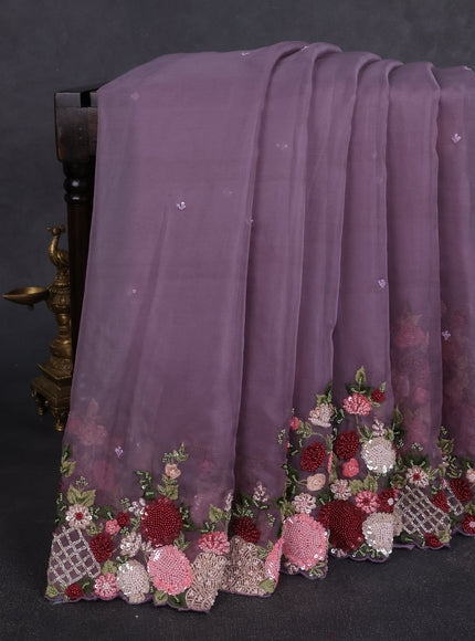 Lavender Organza Embroidery Saree