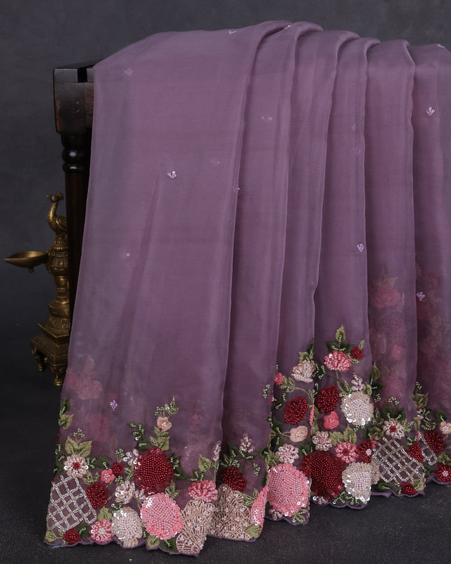 Lavender Organza Embroidery Saree