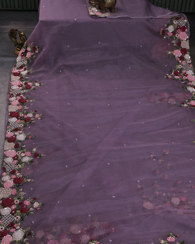 Lavender Organza Embroidery Saree