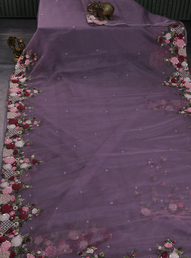 Lavender Organza Embroidery Saree