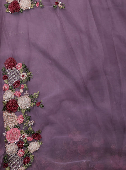 Lavender Organza Embroidery Saree
