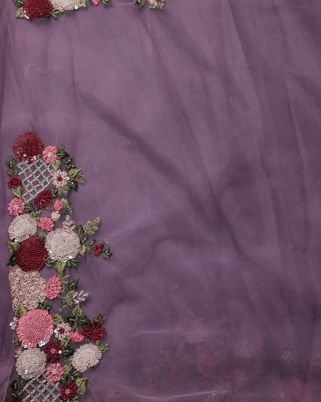 Lavender Organza Embroidery Saree