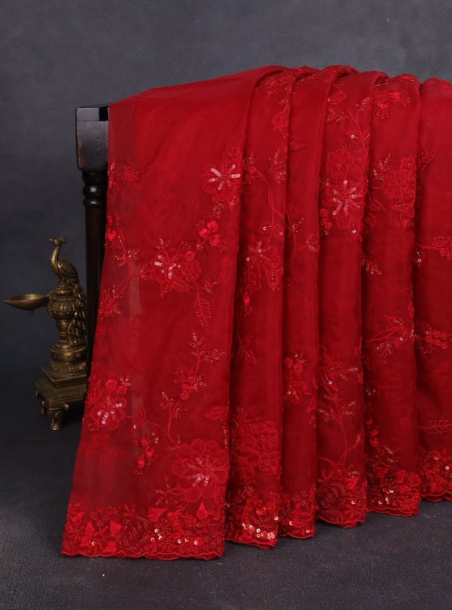 Red Organza Embroidery Saree