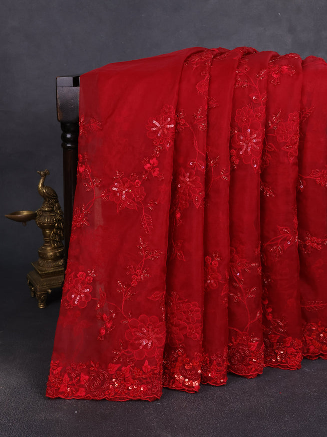 Red Organza Embroidery Saree