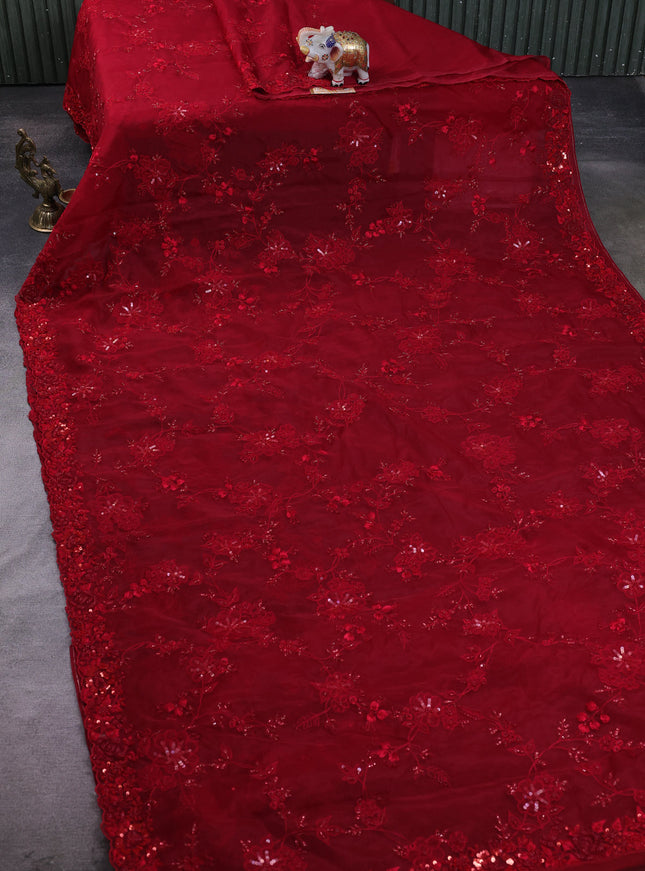 Red Organza Embroidery Saree