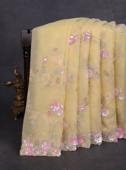 Light Yellow Organza Embroidery Saree