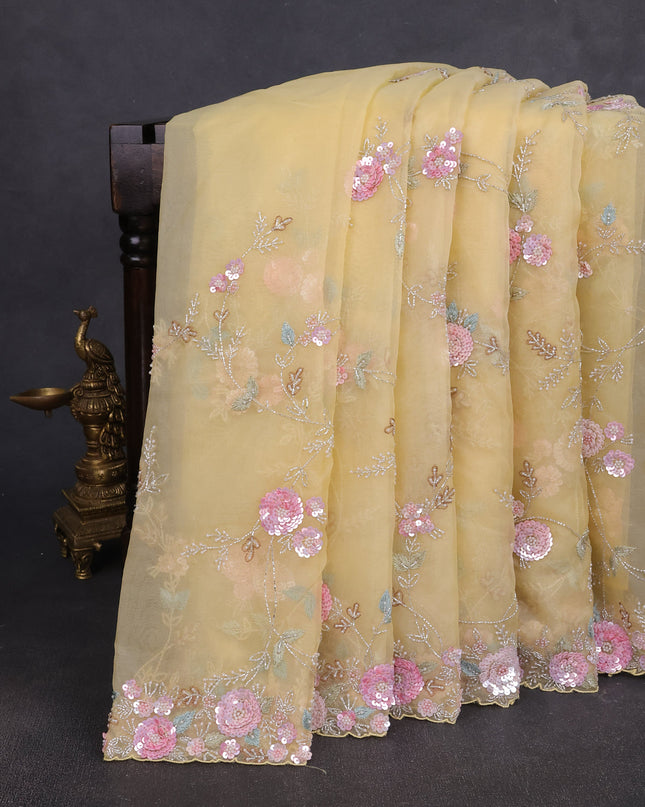 Light Yellow Organza Embroidery Saree
