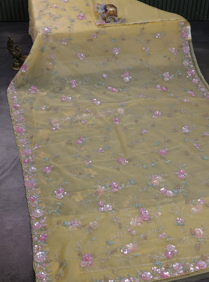 Light Yellow Organza Embroidery Saree